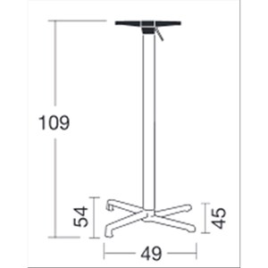 BASAMENTO DOMINO - MOD. 5165 - BASE A 4 PIEDI IN ALLUMINIO PRESSOFUSO - 4 PIEDINI REGOLATORI - COLONNA QUADRATA IN ALLUMINIO CON ANGOLI ARROTONDATI - STAFFE DI FISSAGGIO AL PIANO IN ALLUMINIO PRESSOFUSO - PIANO RIBALATBILE CON MANIGLIA PER FACILITARE L'ALLINEAMNETO DI PIU' TAVOLI - TOP MAX ø cm 70 O cm 70x70 - PER USO INTERNO/ESTERNO - DIM. cm L 49 x P 45/54 x H 109 - NORMA CE