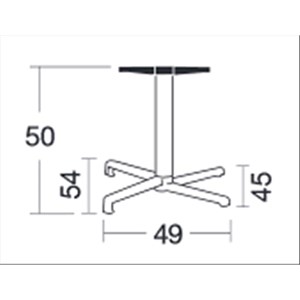 BASAMENTO DOMINO FISSO - MOD. 5145 - BASE A 4 PIEDI IN ALLUMINIO PRESSOFUSO - 4 PIEDINI REGOLATORI - COLONNA QUADRATA IN ALLUMINIO CON ANGOLI ARROTONDATI - STAFFE DI FISSAGGIO AL PIANO IN ALLUMINIO PRESSOFUSO - TOP MAX ø cm 80 O cm 80x80 - PER USO INTERNO/ESTERNO - DIM. cm L 49 x P 45/54 x H 50 - NORMA CE