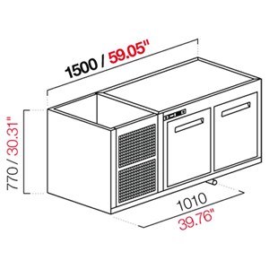 CELLA DA INCASSO BAR REFRIGERATA - MOD. CIR770/TN150 - Temperatura TN +4°C/+8°C - L. 150 cm - CON UNITA' CONDENSATRICE INCORPORATA