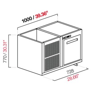 CELLA DA INCASSO BAR REFRIGERATA - MOD. CIR770/TN100 - Temperatura TN +4°C/+8°C - L. 100 cm - CON UNITA' CONDENSATRICE INCORPORATA