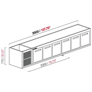 CELLA DA INCASSO BAR REFRIGERATA - MOD. CIR770/TN350 - Temperatura TN +4°C/+8°C - L. 350 cm - CON UNITA' CONDENSATRICE INCORPORATA