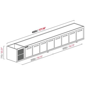 CELLA DA INCASSO BAR REFRIGERATA - MOD. CIR770/TN450 - Temperatura TN +4°C/+8°C - L. 450 cm - CON UNITA' CONDENSATRICE INCORPORATA