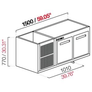 CELLA DA INCASSO BAR REFRIGERATA - MOD. CIR770/BT150 - Temperatura BT -18°C/-20°C - L. 150 cm - CON UNITA' CONDENSATRICE INCORPORATA