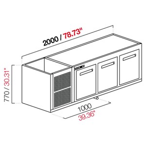 CELLA DA INCASSO BAR REFRIGERATA - MOD. CIR770/BT200 - Temperatura BT -18°C/-20°C - L. 200 cm - CON UNITA' CONDENSATRICE INCORPORATA