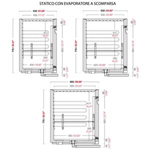 CELLA DA INCASSO BAR REFRIGERATA - MOD. CIR770/BT100 - Temperatura BT -18°C/-20°C - L. 100 cm - CON UNITA' CONDENSATRICE INCORPORATA