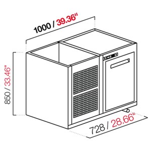 CELLA DA INCASSO BAR REFRIGERATA - MOD. CIR850/TN100 - Temperatura TN +4°C/+8°C - L. 100 cm - CON UNITA' CONDENSATRICE INCORPORATA