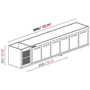 CELLA DA INCASSO BAR REFRIGERATA - MOD. CIR850/TN350 - Temperatura TN +4°C/+8°C - L. 350 cm - CON UNITA' CONDENSATRICE INCORPORATA