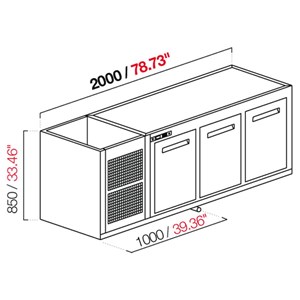 CELLA DA INCASSO BAR REFRIGERATA - MOD. CIR850/BT200 - Temperatura BT -18°C/-20°C - L. 200 cm - CON UNITA' CONDENSATRICE INCORPORATA