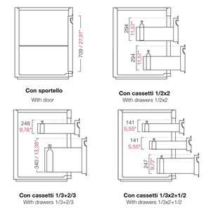 CELLA DA INCASSO BAR REFRIGERATA - MOD. CIR850/TN100 - Temperatura TN +4°C/+8°C - L. 100 cm - CON UNITA' CONDENSATRICE INCORPORATA