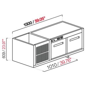 CELLA DA INCASSO BAR REFRIGERATA - MOD. CIR609/TN150 - Temperatura TN +4°C/+8°C - L. 150 cm - CON UNITA' CONDENSATRICE INCORPORATA - REFRIGERAZIONE STATICA - POTENZA W 267 - CAPACITA' CELLA lt 387