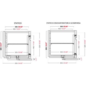 CELLA DA INCASSO BAR REFRIGERATA - MOD. CIR609/TN150 - Temperatura TN +4°C/+8°C - L. 150 cm - CON UNITA' CONDENSATRICE INCORPORATA - REFRIGERAZIONE STATICA - POTENZA W 267 - CAPACITA' CELLA lt 387