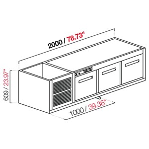 CELLA DA INCASSO BAR REFRIGERATA - MOD. CIR609/TN200 - Temperatura TN +4°C/+8°C - L. 200 cm - CON UNITA' CONDENSATRICE INCORPORATA - REFRIGERAZIONE STATICA - POTENZA W 357 - CAPACITA' CELLA lt 526