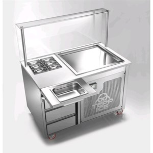 MACCHINA CARRELLATA CON PIASTRA REFRIGERATA - MOD. VRLEG1200 - PER GELATO SPATOLATO - PIANO DI LAVORO IN GRANITO CON N. 6 GN 1/9 - CASSETTIERA 3 CASSETTI - TEMPERATURA MAX DI LAVORO -38°C - ALIMENTAZIONE MONOFASE - POTENZA Kw 1,23 - DIMENSIONI PIASTRA cm 61 x 56 - DIMENSIONI ESTERNE cm L 120 x P 75 x 85/135h