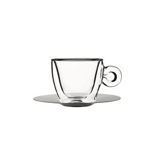 Confezione n. 2 Tazze Cappuccino Con Piatto  - BORMIOLI LUIGI Linea THERMIC GLASS - Codice 10086/01 - Capacità 16,5 cl   -  2  3/4 z - Diametro 82 mm - Altezza mm 73 - Imballo confezione da n. 2 Unità