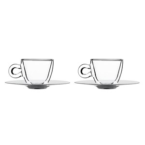 Confezione n. 2 Tazza Espresso Con Piatto  - BORMIOLI LUIGI Linea THERMIC GLASS - Codice 10083/01 - Capacità 6,5 cl   -  34 z - Diametro 60 mm - Altezza mm 56