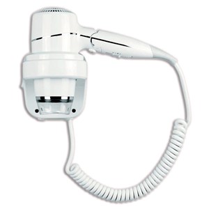 Asciugacapelli elettrico con manico pieghevole e supporto murale per uso alberghiero in abs bianco Medial Linea Yul Space Mod 704005