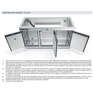 CELLA DA INCASSO BAR REFRIGERATA - MOD. CIR770/BT150 NUC - Temperatura BT -18°C - L. 150 cm - SENZA UNITA' CONDENSATRICE