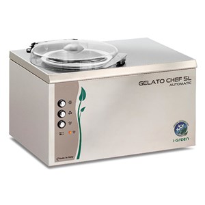 MANTECATORE DA BANCO PER GELATO - MOD. GEMASTER 5L AUTOMATIC GR - CONDENSATORE AD ARIA - FUNZIONE DI CONSERVAZIONE - CAPACITA' lt 1,5 - PRODUZIONE ORARIA MASSIMA lt 4,5/Kg 3 - ALIMENTAZIONE V 220-240/50-60Hz MONOFASE - POTENZA W 250 - DIM. Cm L 45 x P 34,5 x h 34 - NORMA CE