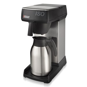 MACCHINA CAFFE' IN ACCIAIO INOSSIDABILE - MOD. ISO - N. 1 SISTEMA DI INFUSIONE - PRODUZIONE ORARIA Lt. 18 - TEMPO PREPARAZIONE 6 MINUTI A BROCCA - POTENZA W 2000 - DIMENSIONI mm. L 214 x P 391 x 465 h