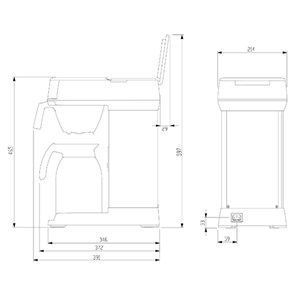 MACCHINA CAFFE' IN ACCIAIO INOSSIDABILE - MOD. ISO - N. 1 SISTEMA DI INFUSIONE - PRODUZIONE ORARIA Lt. 18 - TEMPO PREPARAZIONE 6 MINUTI A BROCCA - POTENZA W 2000 - DIMENSIONI mm. L 214 x P 391 x 465 h