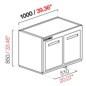 CELLA DA INCASSO BAR REFRIGERATA - MOD. CIR850/TN100 NUC - Temperatura TN +4°C/+8°C - L. 100 cm - SENZA UNITA' CONDENSATRICE