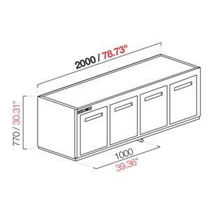 CELLA DA INCASSO BAR REFRIGERATA - MOD. CIR770/TN200 NUC - Temperatura TN +4°C/+8°C - L. 200 cm - SENZA UNITA' CONDENSATRICE