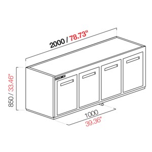 CELLA DA INCASSO BAR REFRIGERATA - MOD. CIR850/TN200 NUC - Temperatura TN +4°C/+8°C - L. 200 cm - SENZA UNITA' CONDENSATRICE