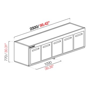 CELLA DA INCASSO BAR REFRIGERATA - MOD. CIR770/TN250 NUC - Temperatura TN +4°C/+8°C - L. 250 cm - SENZA UNITA' CONDENSATRICE