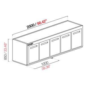 CELLA DA INCASSO BAR REFRIGERATA - MOD. CIR850/TN250 NUC - Temperatura TN +4°C/+8°C - L. 250 cm - SENZA UNITA' CONDENSATRICE