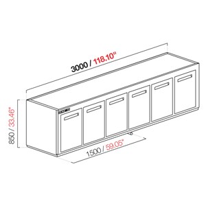 CELLA DA INCASSO BAR REFRIGERATA - MOD. CIR850/TN300 NUC - Temperatura TN +4°C/+8°C - L. 300 cm - SENZA UNITA' CONDENSATRICE