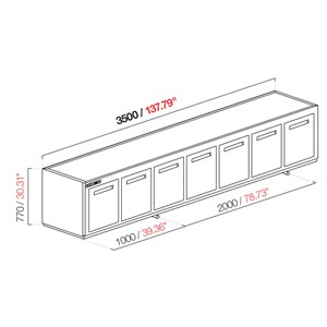 CELLA DA INCASSO BAR REFRIGERATA - MOD. CIR770/TN350 NUC - Temperatura TN +4°C/+8°C - L. 350 cm - SENZA UNITA' CONDENSATRICE