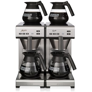 MACCHINA CAFFE' IN ACCIAIO INOSSIDABILE - MOD. MATIC TWIN M - N. 4 PIASTRE CALDE - N. 2 SISTEMI DI INFUSIONE - PRODUZIONE ORARIA Lt. 24 - TEMPO PREPARAZIONE 7 MINUTI OGNI DUE TERMOS - POTENZA W 3460 - DIMENSIONI mm. L 404 x P 406 x 446 h