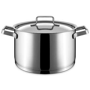 CASSERUOLA ALTA CON COPERCHIO IN ACCIAIO INOX - FONDO COMPATTO - COMPATIBILE CON CUCINA AD INDUZIONE