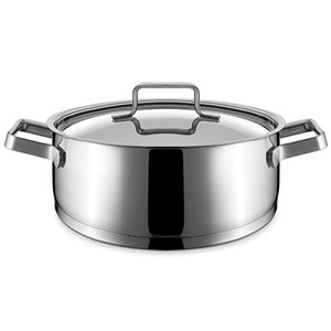 CASSERUOLA BASSA CON COPERCHIO IN ACCIAIO INOX - FONDO COMPATTO - COMPATIBILE CON CUCINA AD INDUZIONE